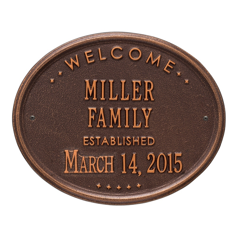 Image of Antique Copper Established Welcome Oval Plaque