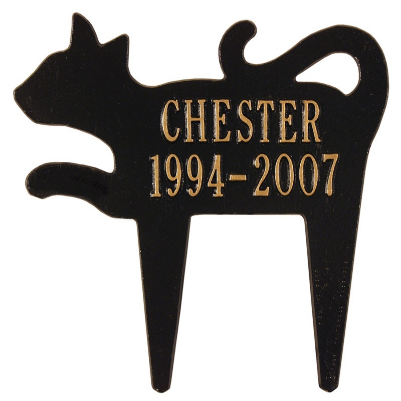 Image of Black and Gold Cat Silhouette Memorial Marker Plaque