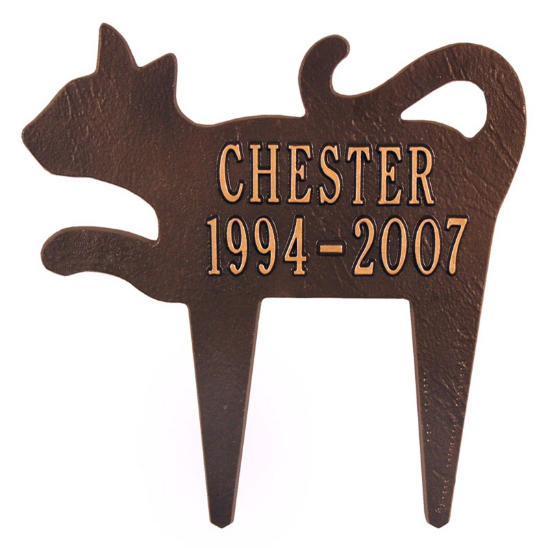 Image of Antique Copper Cat Silhouette Memorial Marker Plaque