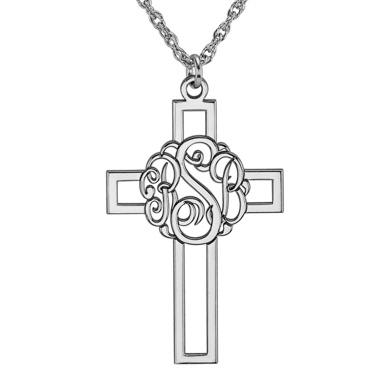 Image of Alison and Ivy Sterling Silver Cross Cutout Monogram