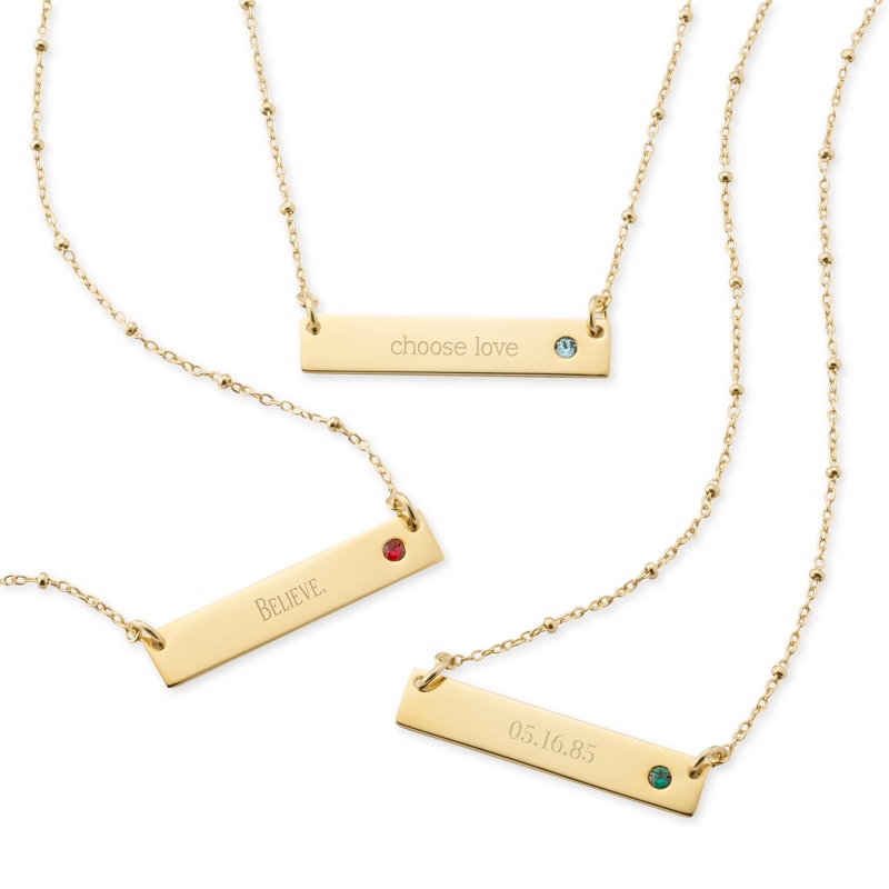Image of Gold Over Sterling Silver Birthstone Bar Necklace
