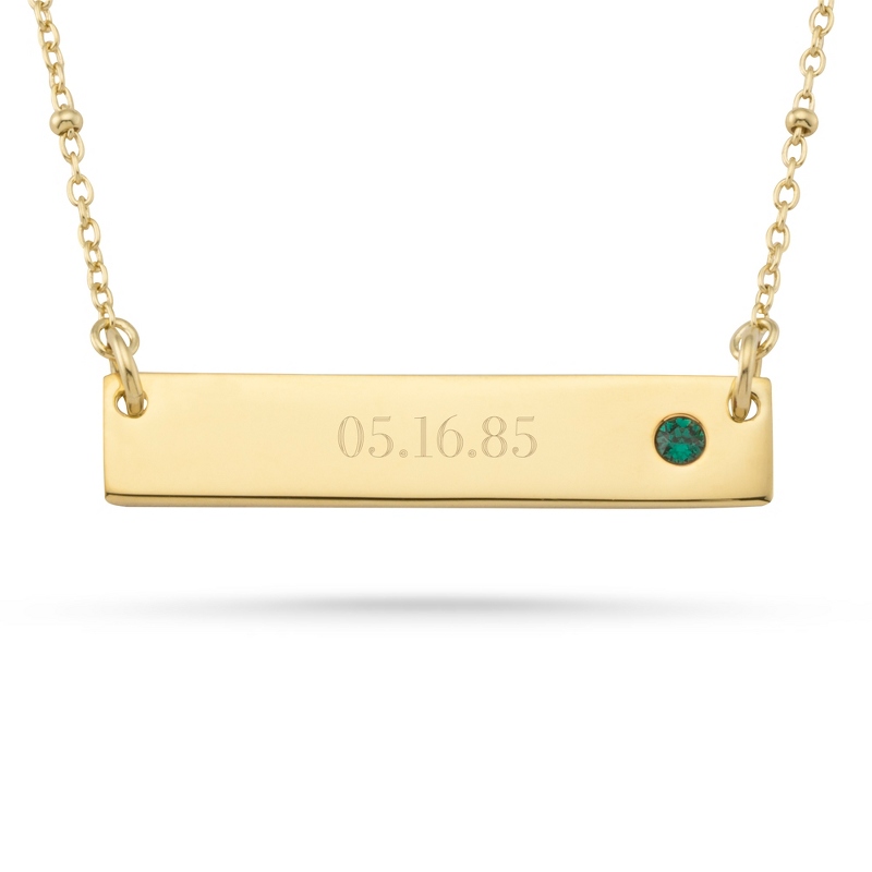Image of Gold Over Sterling Silver May Birthstone Bar Necklace