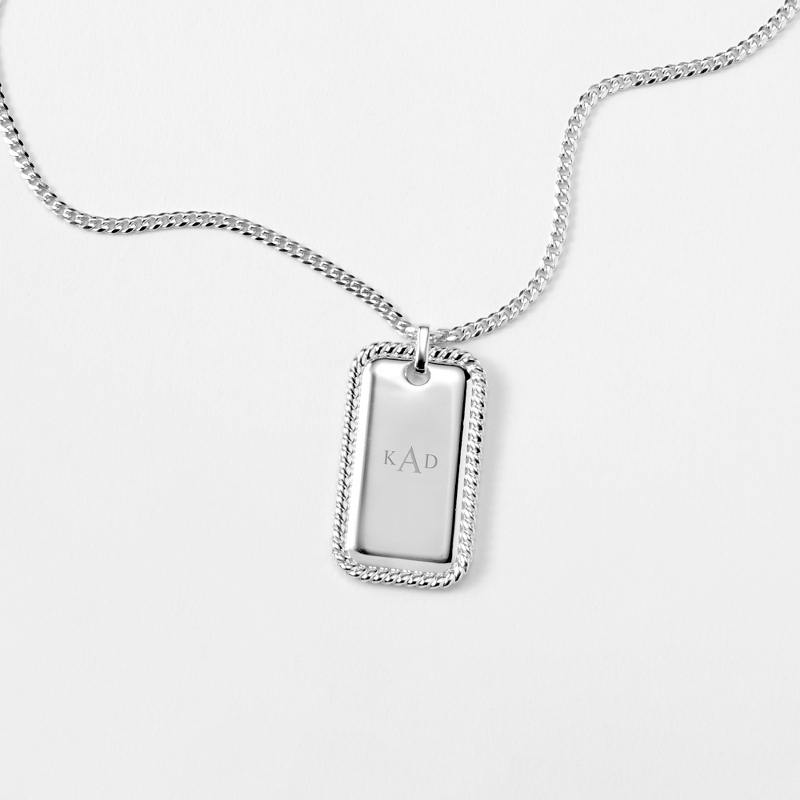 Image of Sterling Silver Rope Border Dog Tag Necklace