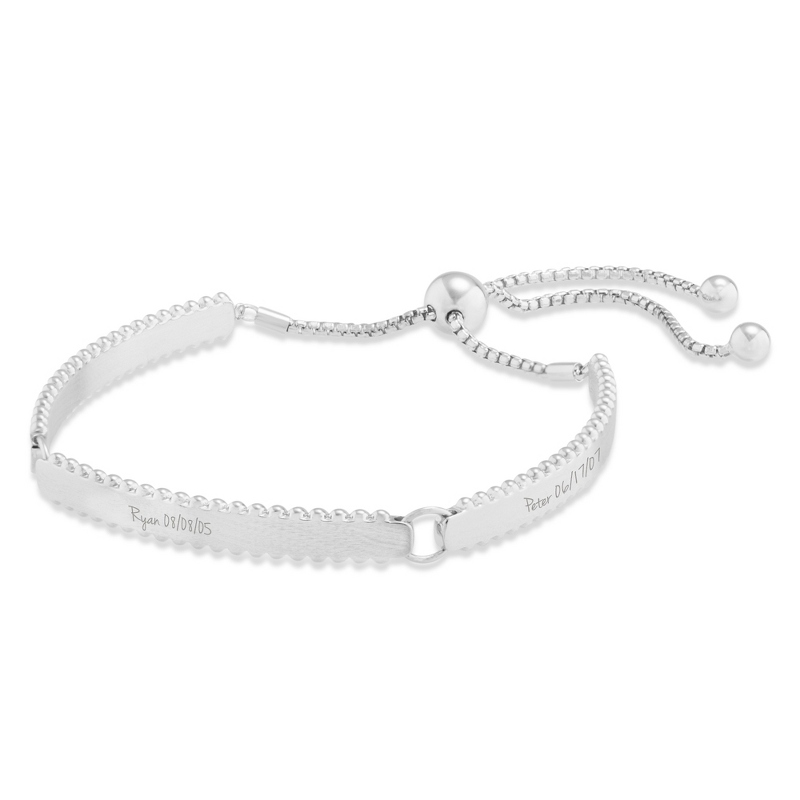 Image of Brushed Sterling Silver Beaded ID Lariat Bracelet