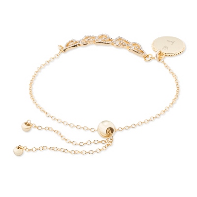 Yellow Gold Pave Side Stacked Heart Lariat Bracelet