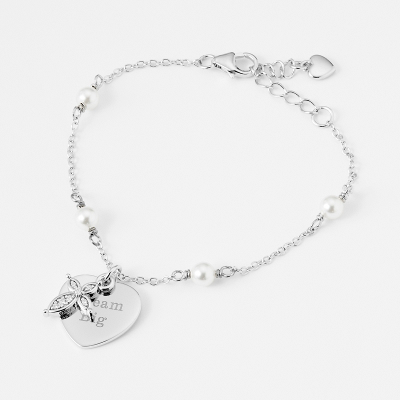 Image of Girls Sterling Silver and Swarovski Pearl Cross Bracelet