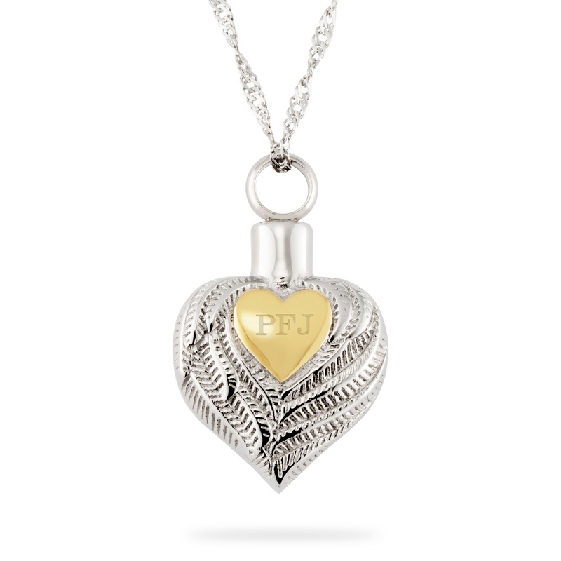 Image of Stainless Steel Angel Wing Heart Urn Necklace