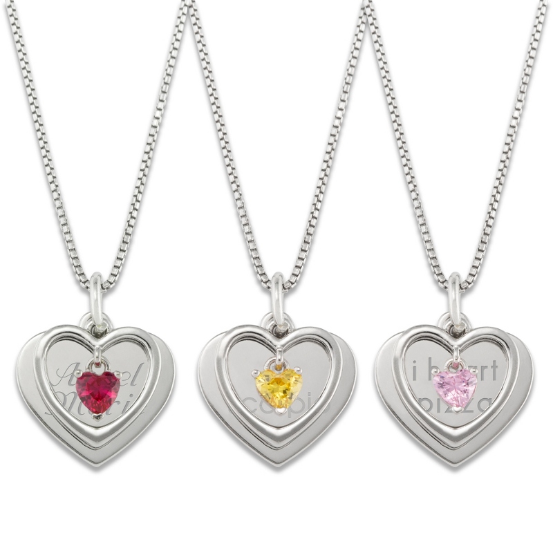 Image of Girls Sterling Silver Heart Birthstone Swing Necklace