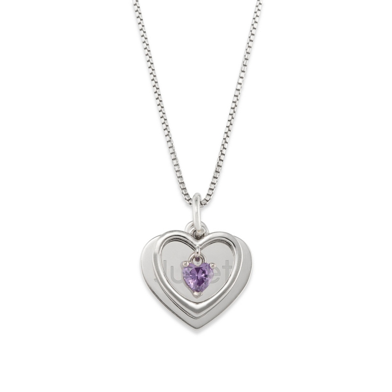 Image of Girls Sterling Silver Heart February Birthstone Necklace