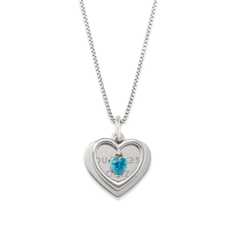 Image of Girls Sterling Silver Heart March Birthstone Necklace