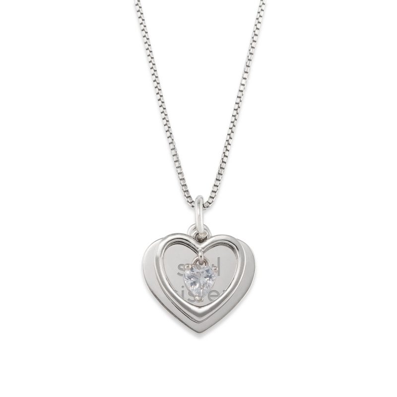 Image of Girls Sterling Silver Heart April Birthstone Necklace