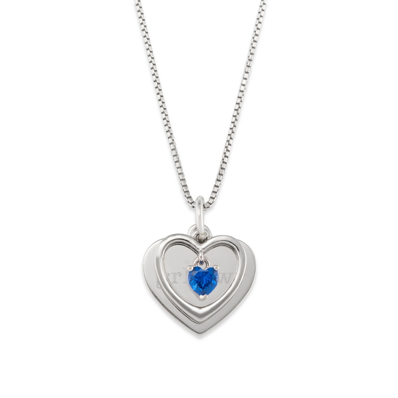 Image of Girls Sterling Silver Heart September Birthstone Necklace