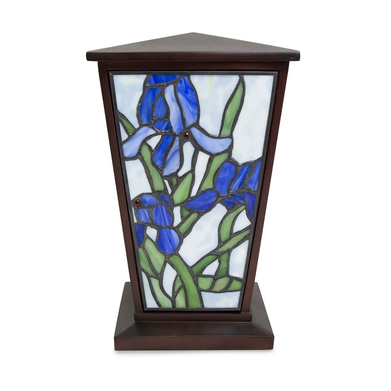 Image of 11 Inch Blue Iris Stained Glass Urn
