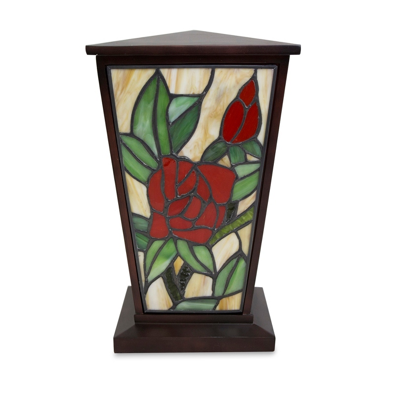 Image of 11 Inch Red Rose Stained Glass Urn