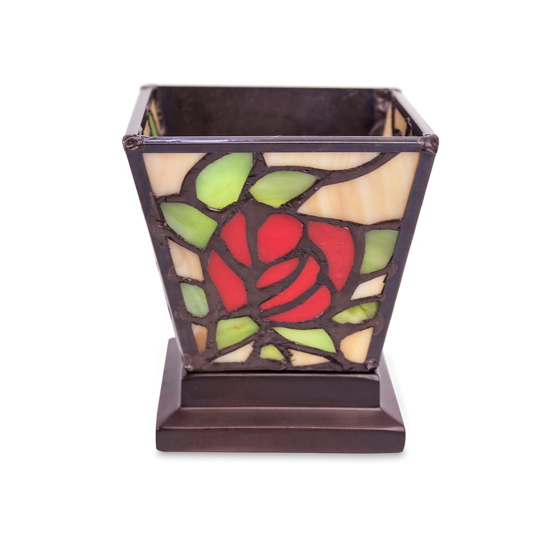 Image of 3.5 Inch Red Rose Stained Glass Candle Urn
