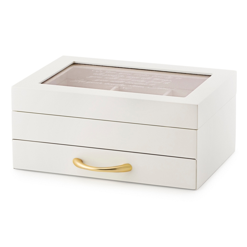 Image of Medium Matte White Glass Top Jewelry Box