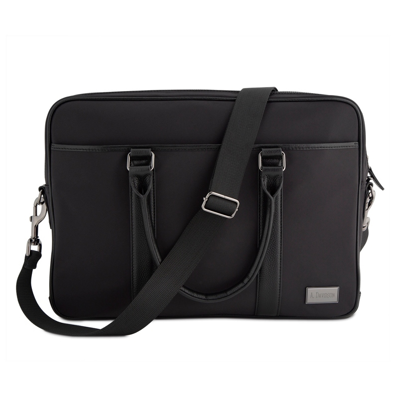 Image of Black Nylon Briefcase with Leather Trim