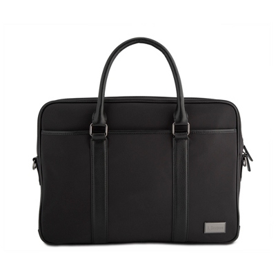 Black Nylon Briefcase with Leather Trim