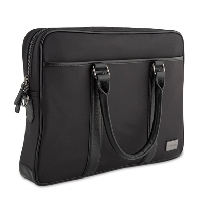 Black Nylon Briefcase with Leather Trim