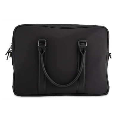 Black Nylon Briefcase with Leather Trim
