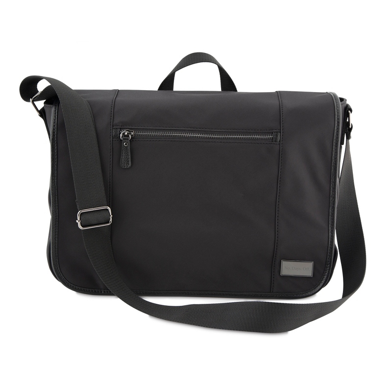 Image of Black Nylon Messenger with Leather Trim