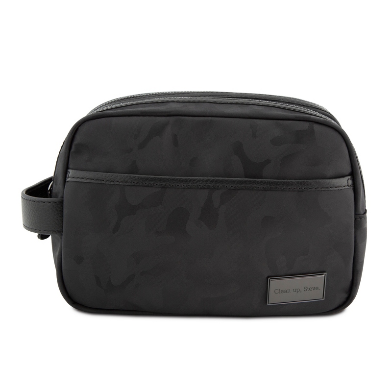 Image of Black Camouflage Nylon Dopp Kit with Leather Trim