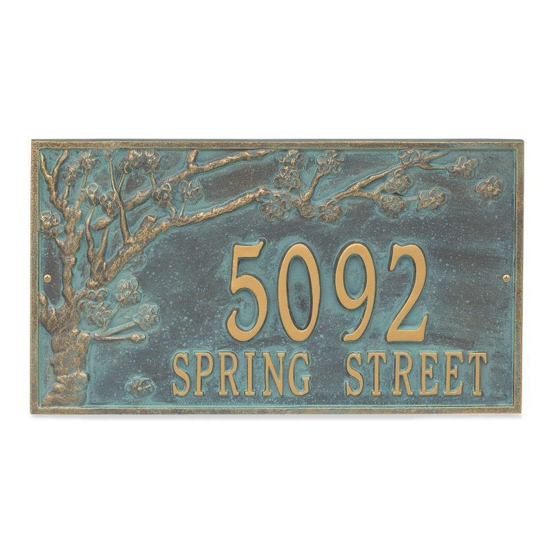 Image of Whitehall Spring Blossom Bronze Verdigris Address Plaque