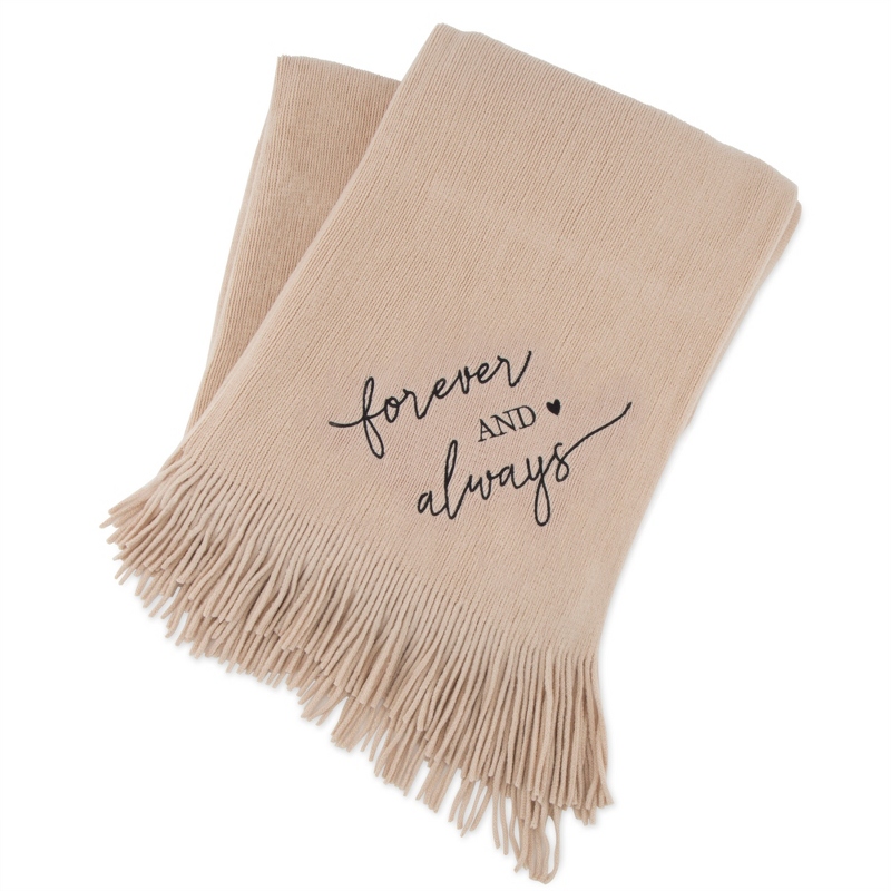 Image of Tan Forever and Always Embroidered Throw