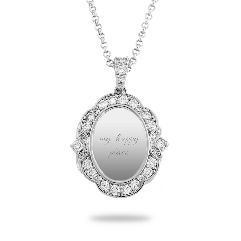 Image of Silver Tone Crystal Oval Locket