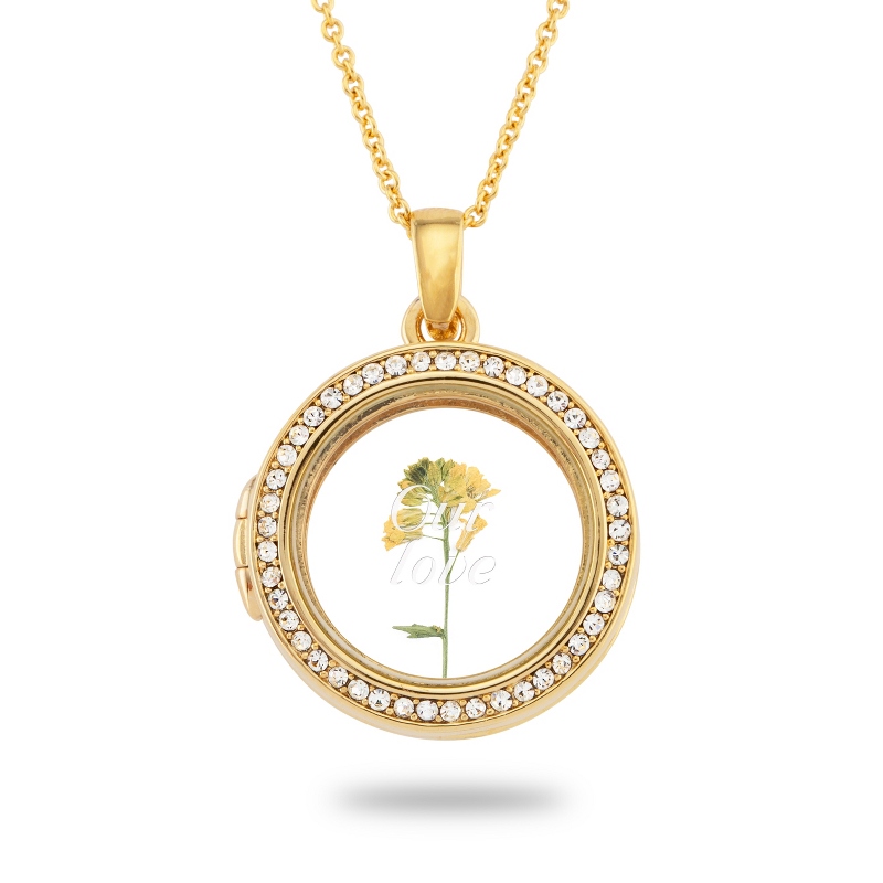 Image of Gold Pave Round Glass Locket