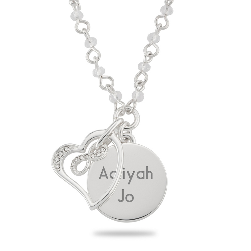 Image of Silver Long Beaded Heart Infinity NK