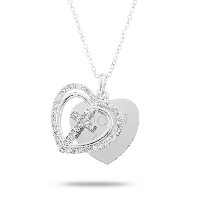 Image of Silver Tone Pave Cross Heart Swing Necklace