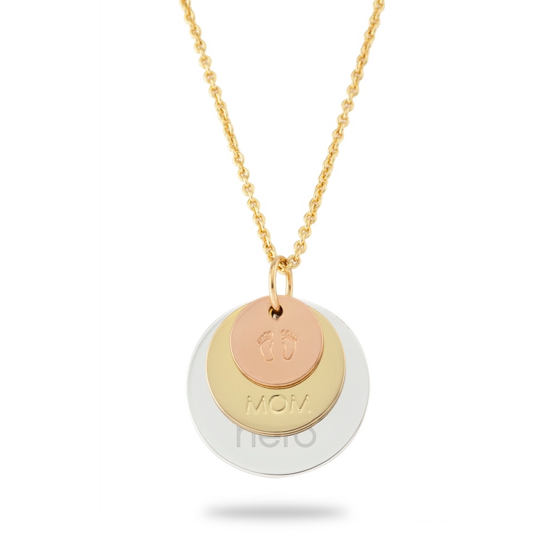 Image of Mom Tri Tone Footprint Disc Necklace