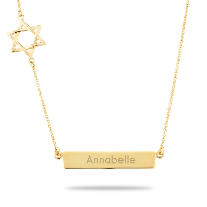Image of Gold Sterling Silver Star of David Bar Necklace