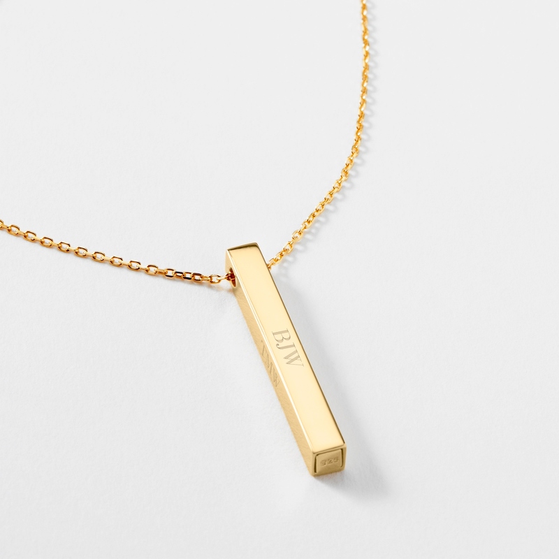 Gold Sterling Silver Vertical Bar Necklace