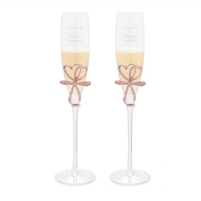 writing on champagne glasses