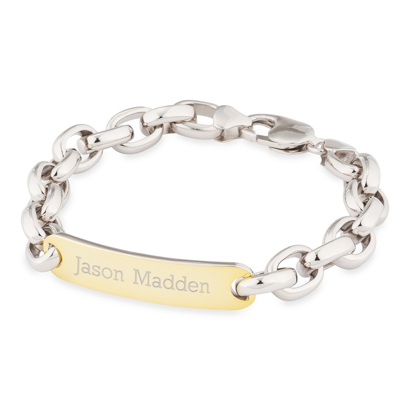 Image of Mens Sterling Silver Link Gold Accent ID Bracelet