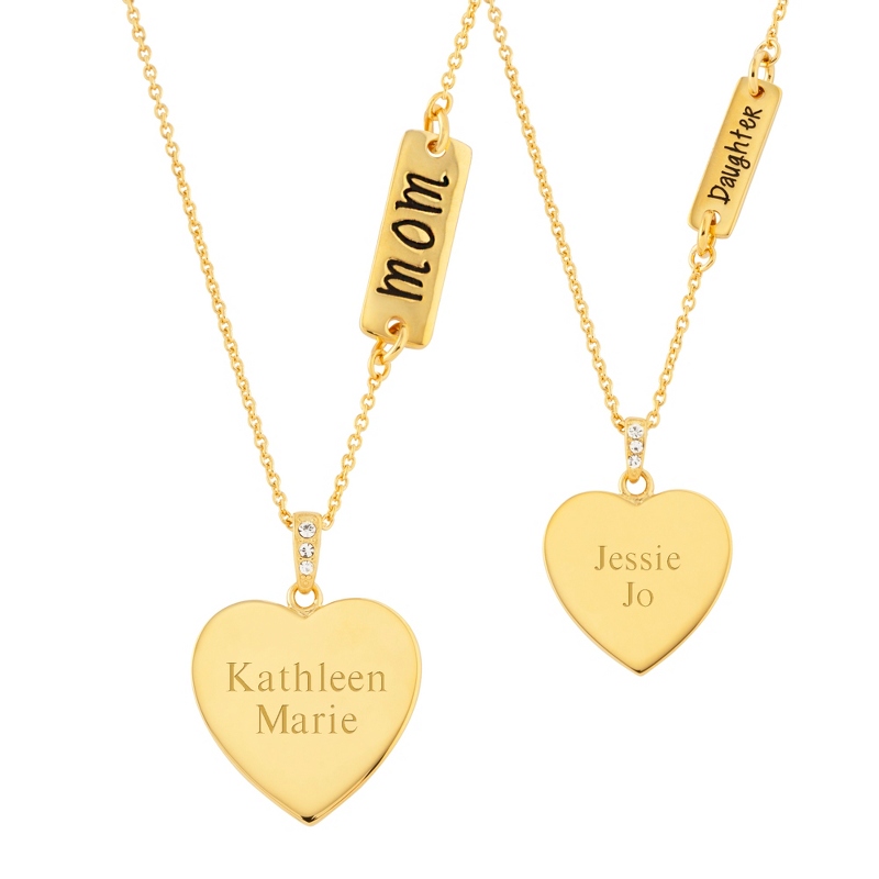 Image of Gold Over Sterling Silver Mom and Daughter Heart Necklace