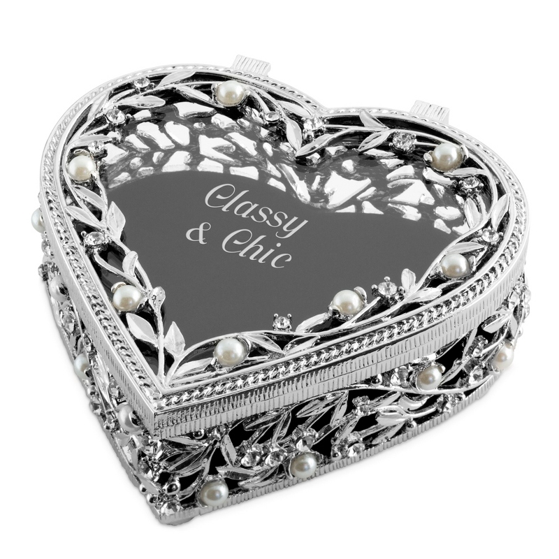 Image of Silver Tone Pearl and Glass Heart Keepsake Box