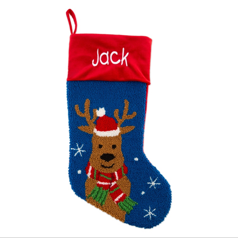 Image of Reindeer Hand Hooked Stocking