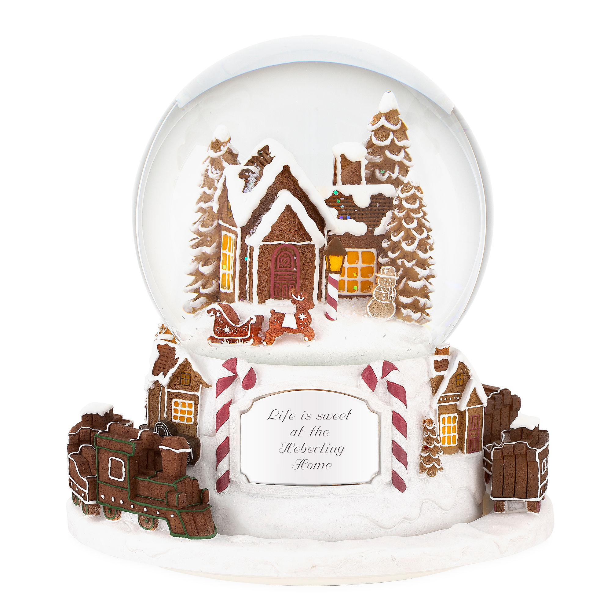 Snowmen Couple in Gingerbread House Musical Snow Globe