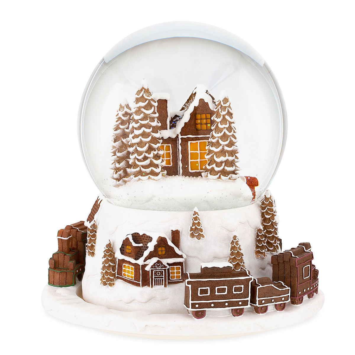 Snowmen Couple in Gingerbread House Musical Snow Globe