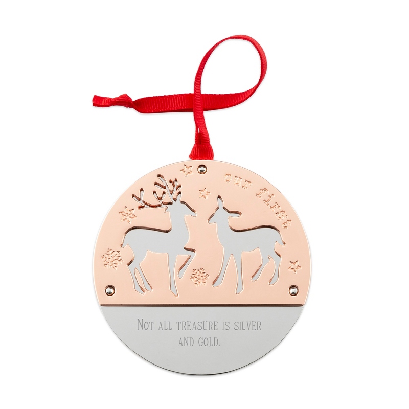 Rose Gold Deer Our First Christmas Ornament