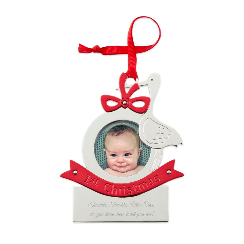 Image of Metallic Stork Photo First Christmas Ornament