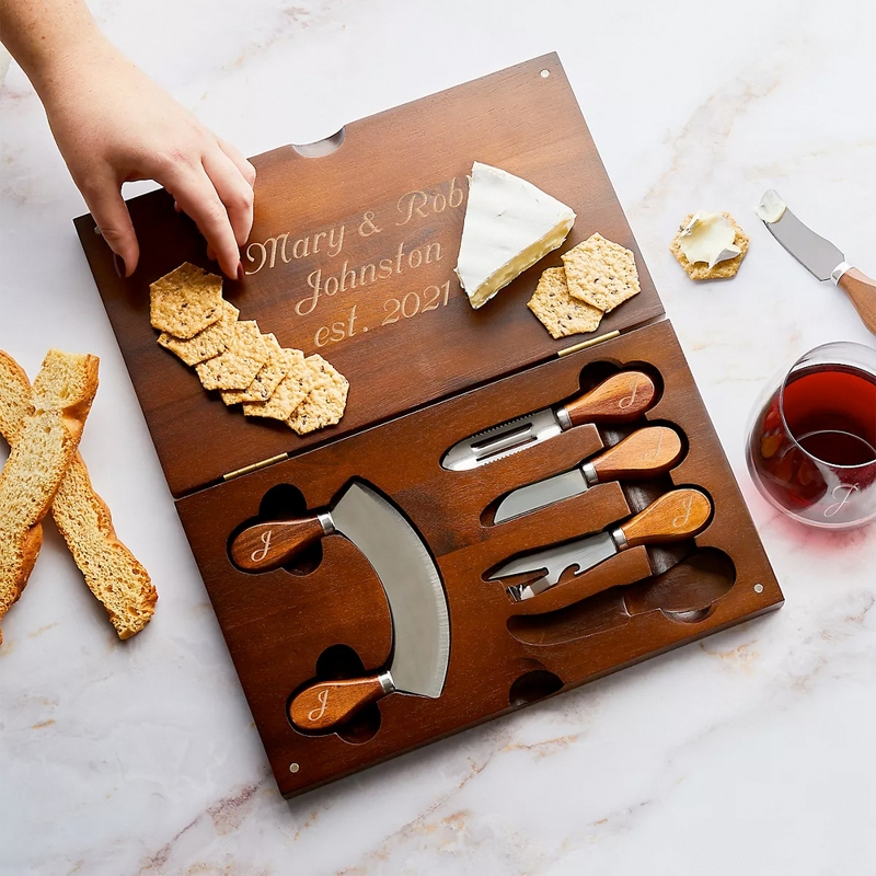 Image of Acacia Wood Cutting Board with Five Piece Utensil Set