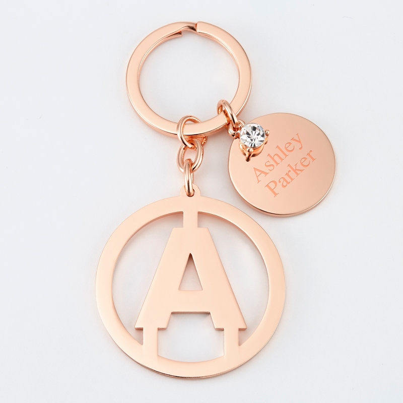 Image of Personalized Rose Gold A Initial Key Chain