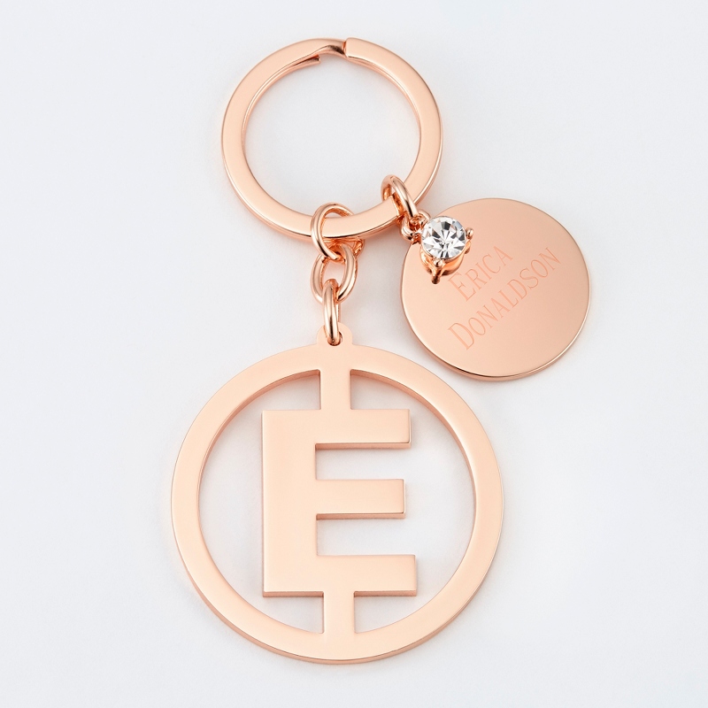 Image of Personalized Rose Gold E Initial Key Chain
