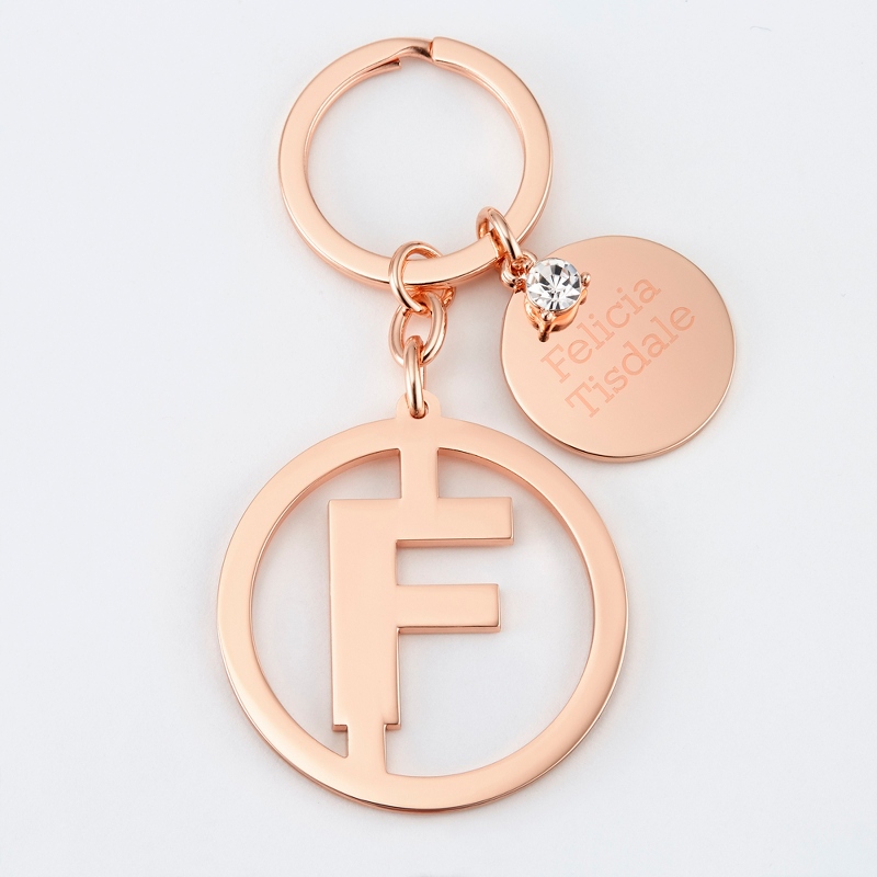 Image of Personalized Rose Gold F Initial Key Chain
