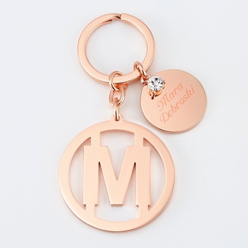 Image of Personalized Rose Gold M Initial Key Chain
