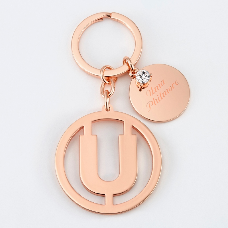 Image of Personalized Rose Gold U Initial Key Chain